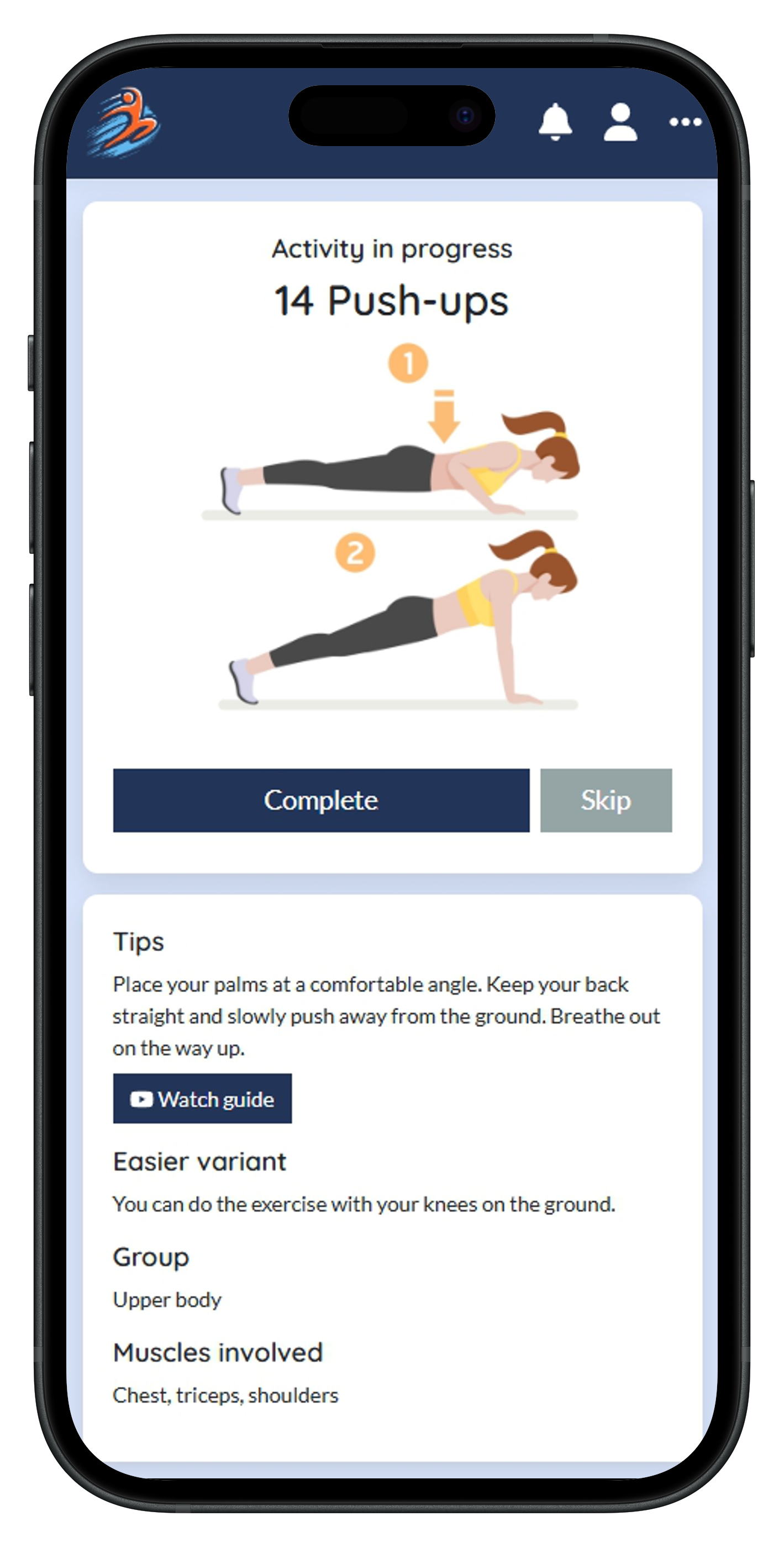 Smartphone preview of the Give Me Fitness web app showing a quick home workout.